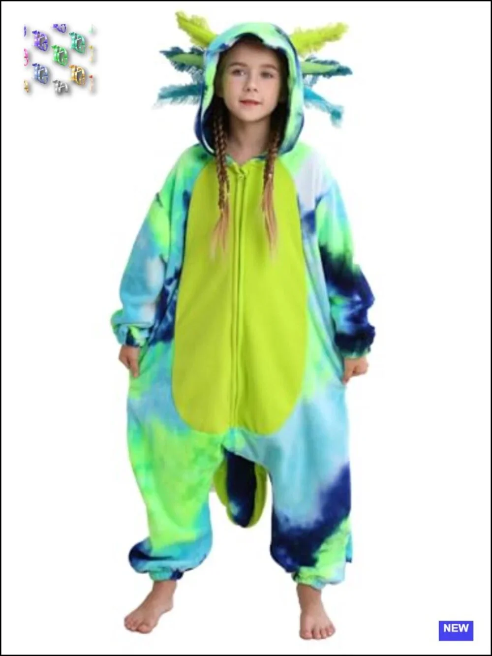 Flannel Axolotl Onesie Pajama Costume for Kids